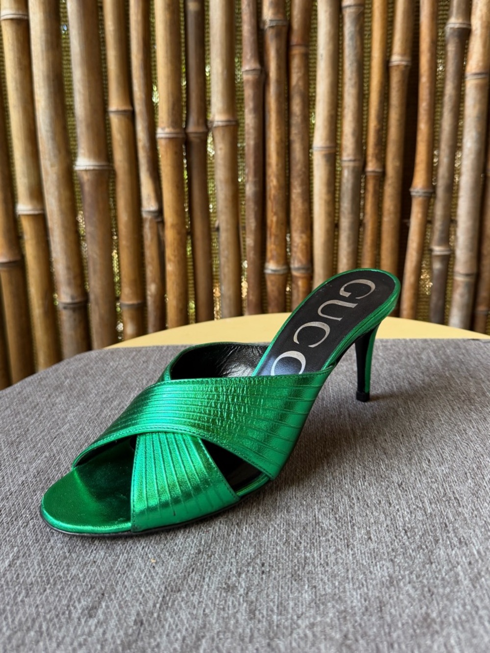 GUCCI metallic green heels